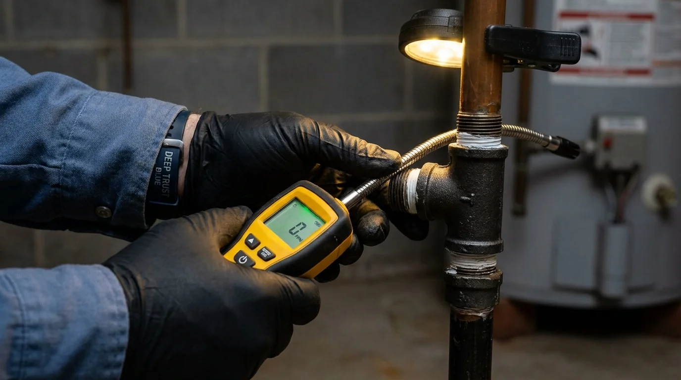Gas leak detection with electronic sniffer by Johns Plumbing LLC in Virginia Beach